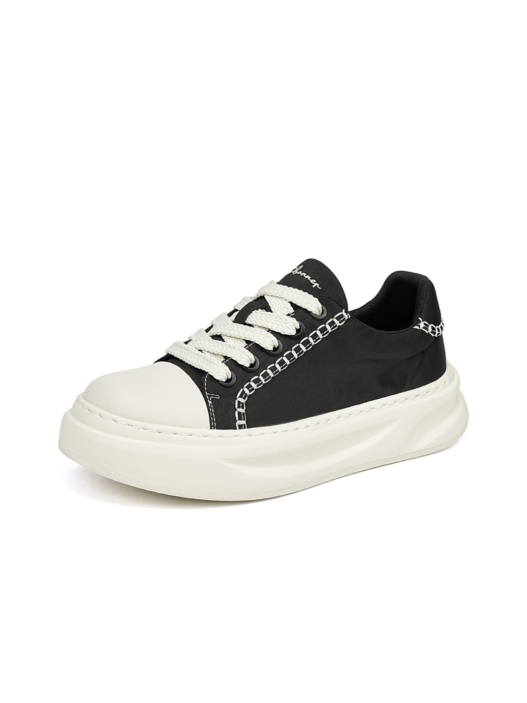Black Chain-Trim Contrast-Stitch Platform Sneakers - View 7