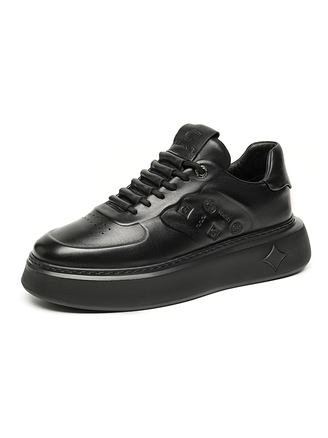Black Embossed Leather Platform Low-Top Sneakers - View 10