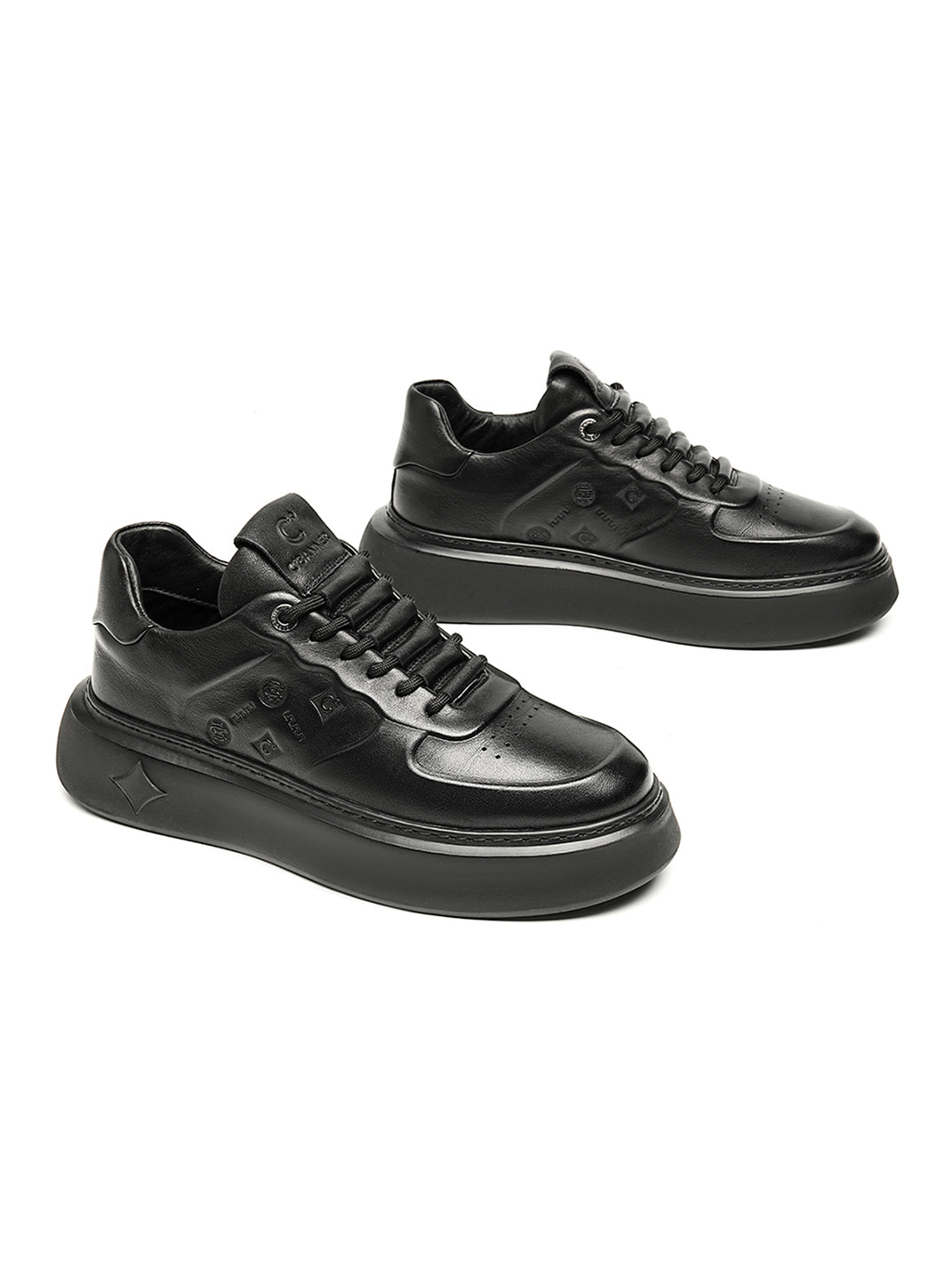 Black Embossed Leather Platform Low-Top Sneakers - View 14