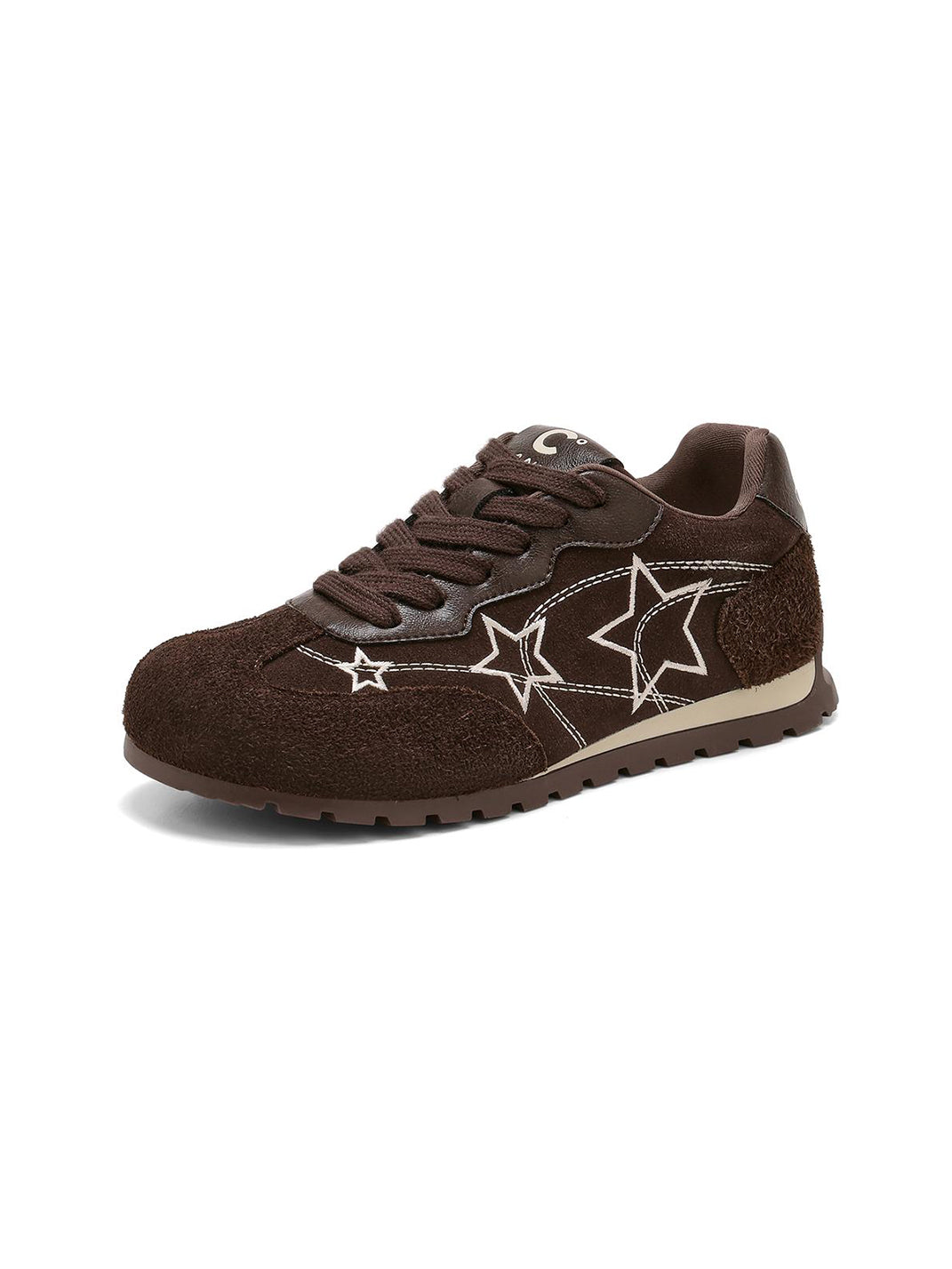 Brown Star-Embroidered Retro Low-Top Sneakers - View 9