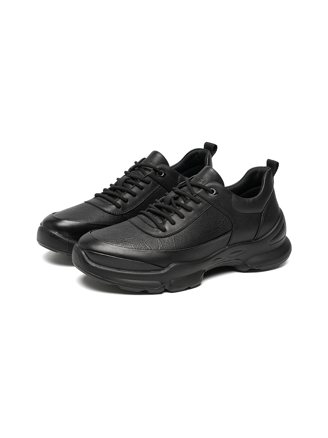 Black Leather Sculpted-Sole Chunky Sneakers - View 9