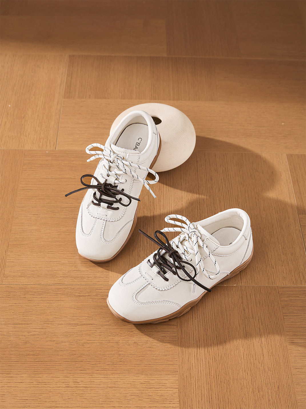 Ivory Double-Lace Gum-Sole Retro Trainers - View 5