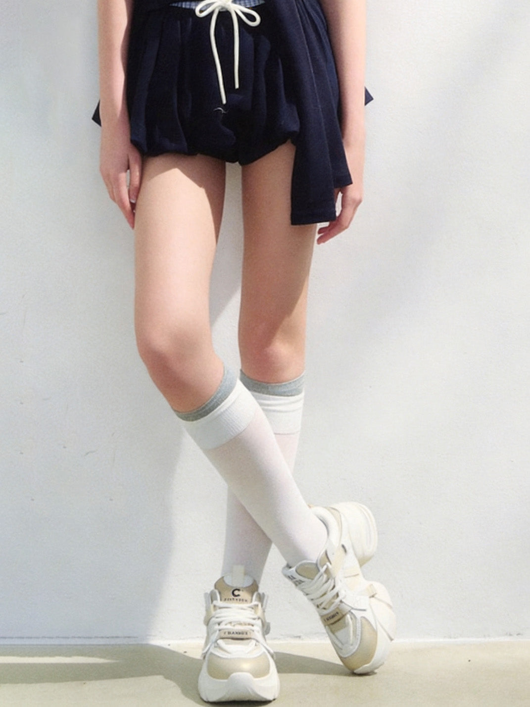 Stitched-Panel White Dad Sneakers - View 2