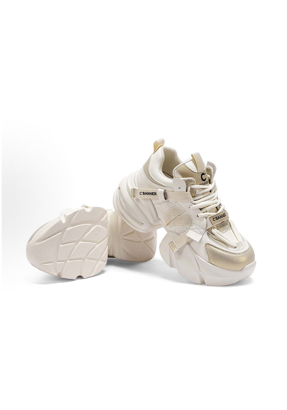 Stitched-Panel White Dad Sneakers - View 5