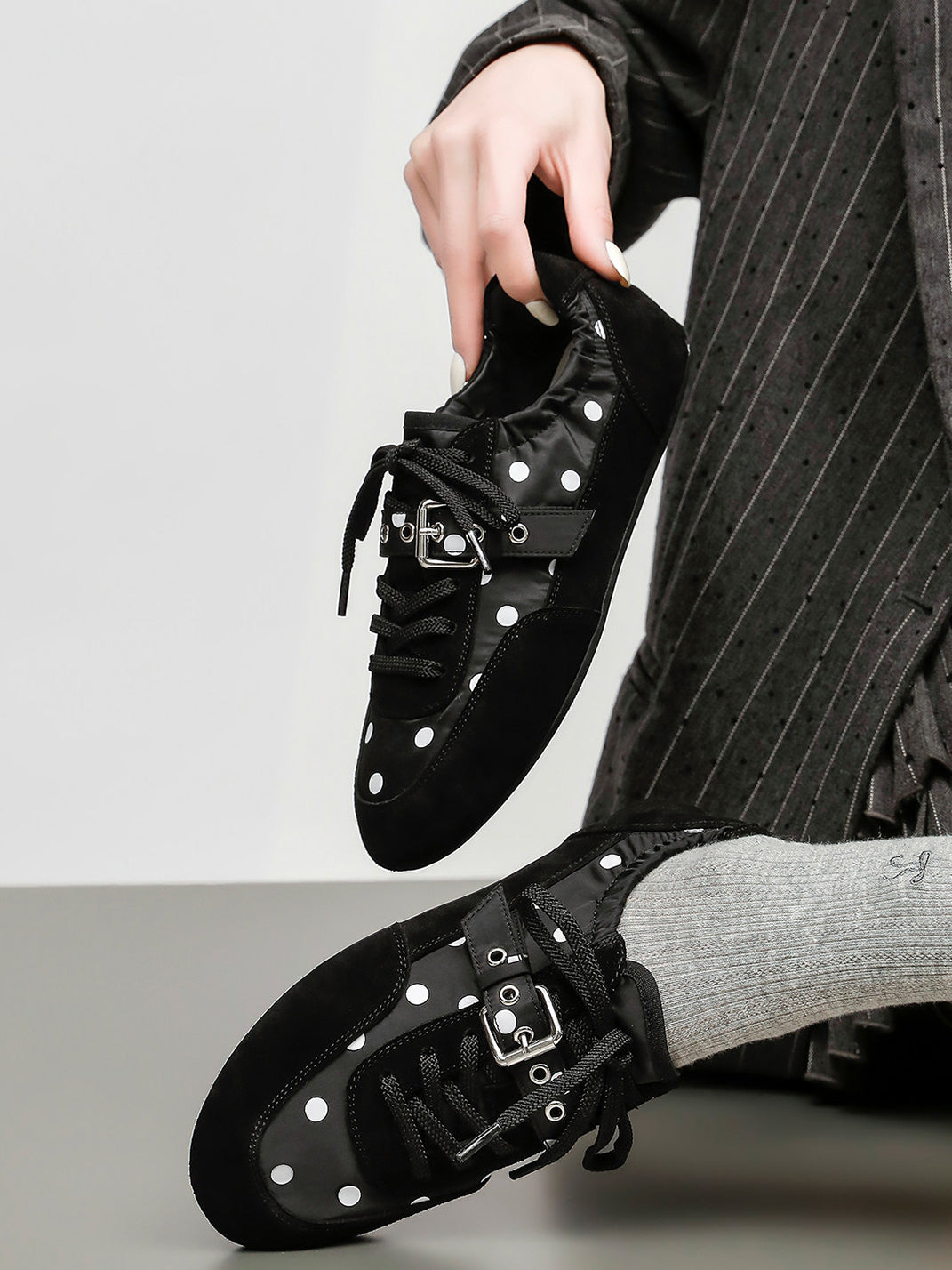 Polka-Dot Strap Low-Profile Ballet Sneakers - View 2