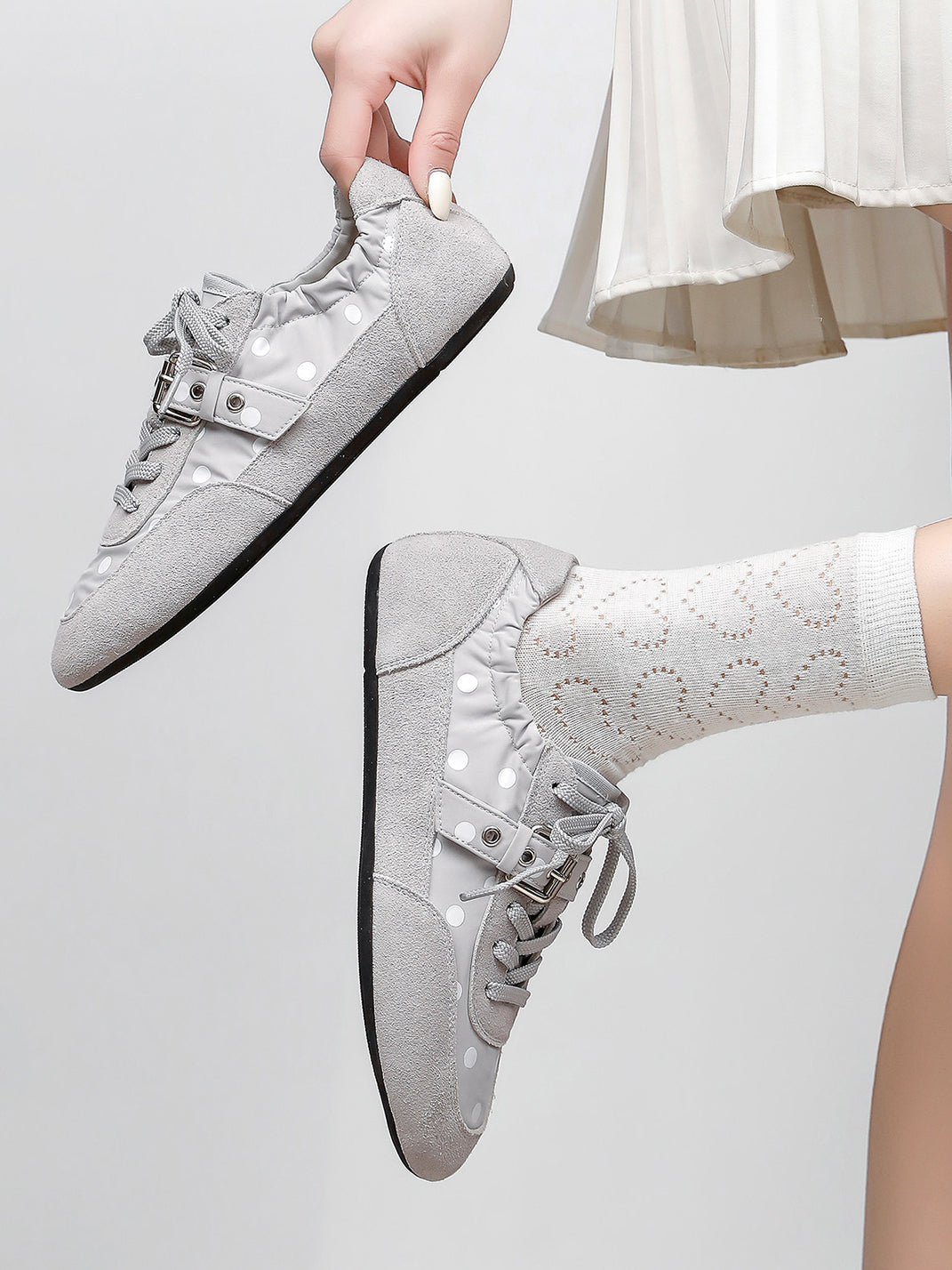 Polka-Dot Strap Low-Profile Ballet Sneakers - View 13
