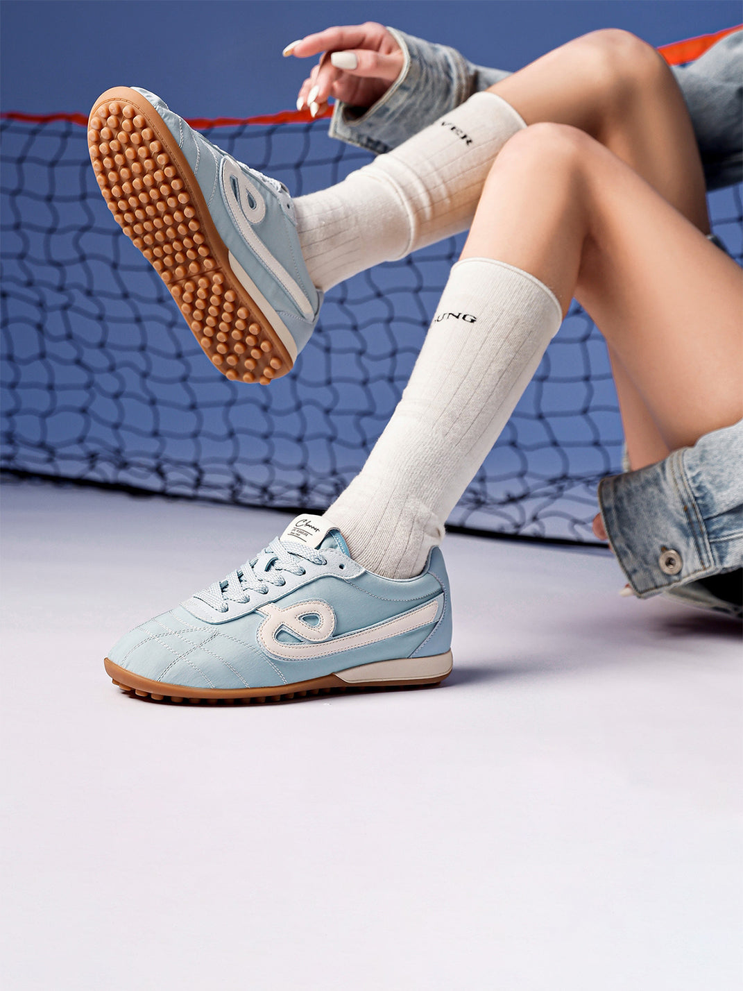 Sky Blue Quilted-Panel Gum-Sole Sneakers - View 2