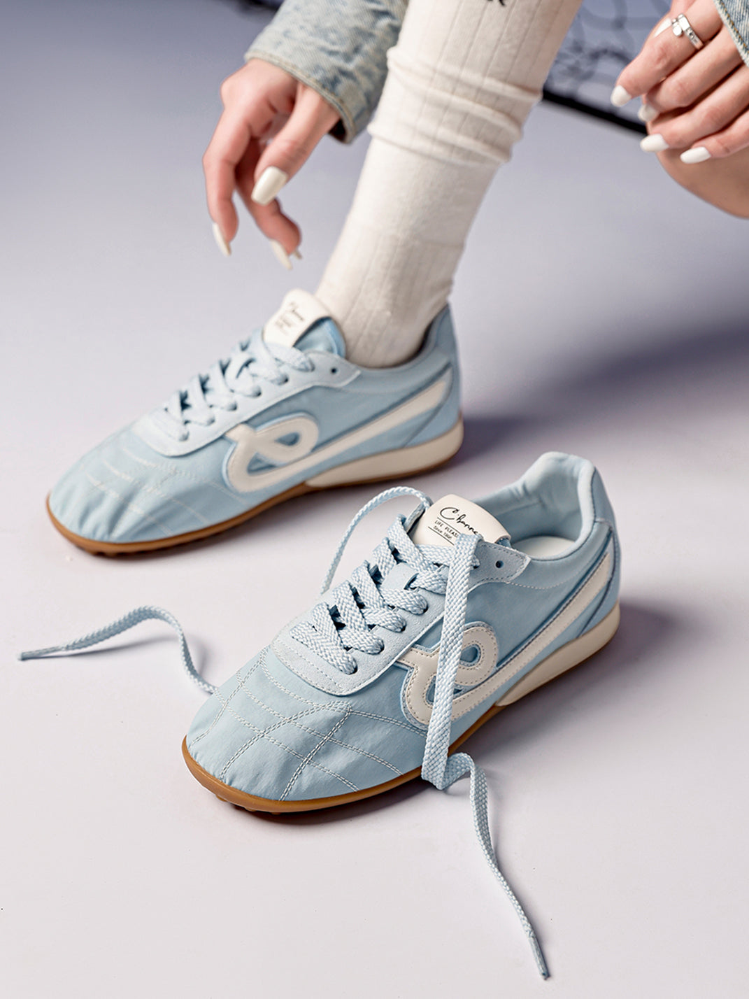 Sky Blue Quilted-Panel Gum-Sole Sneakers - View 3