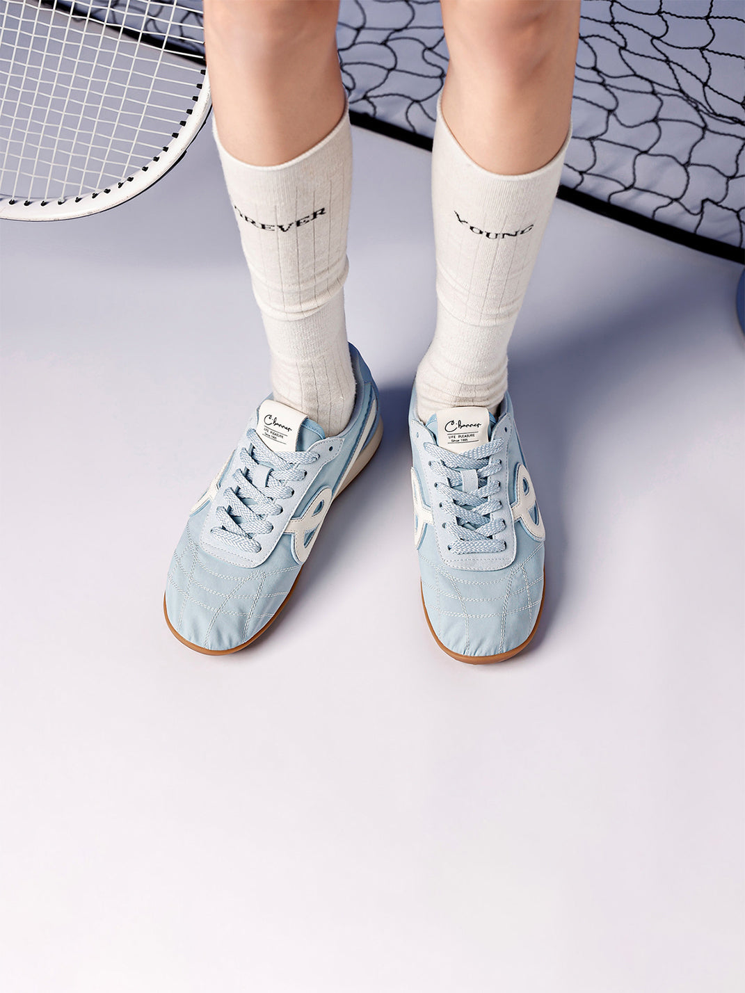 Sky Blue Quilted-Panel Gum-Sole Sneakers - View 5
