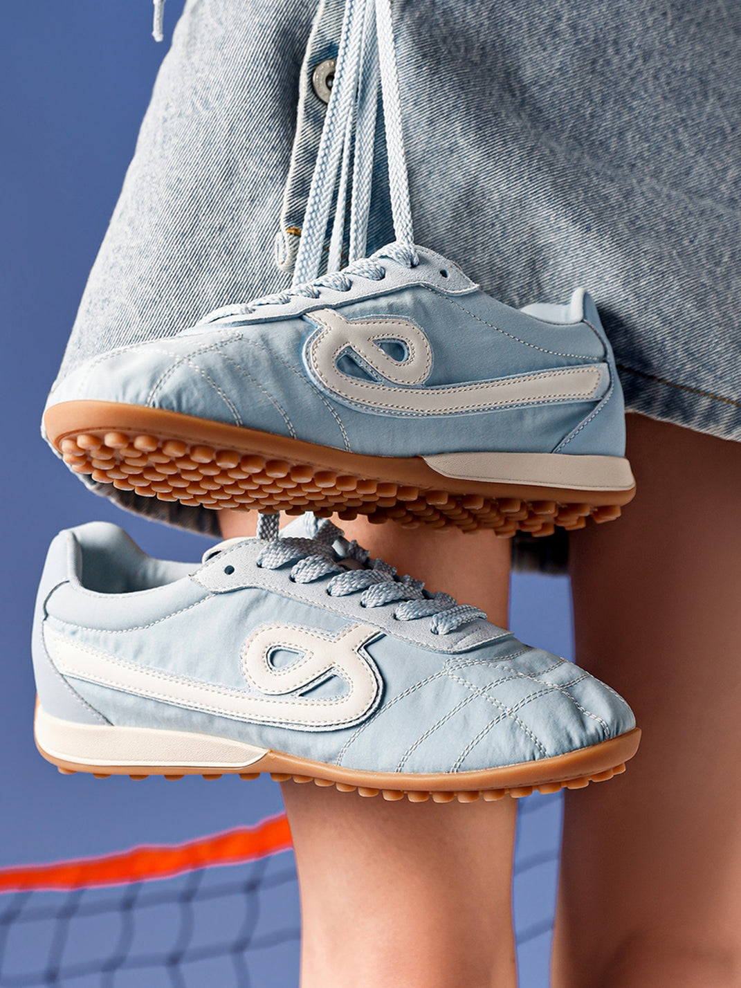 Sky Blue Quilted-Panel Gum-Sole Sneakers - View 6