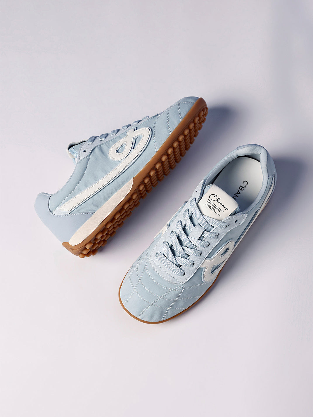 Sky Blue Quilted-Panel Gum-Sole Sneakers - View 12