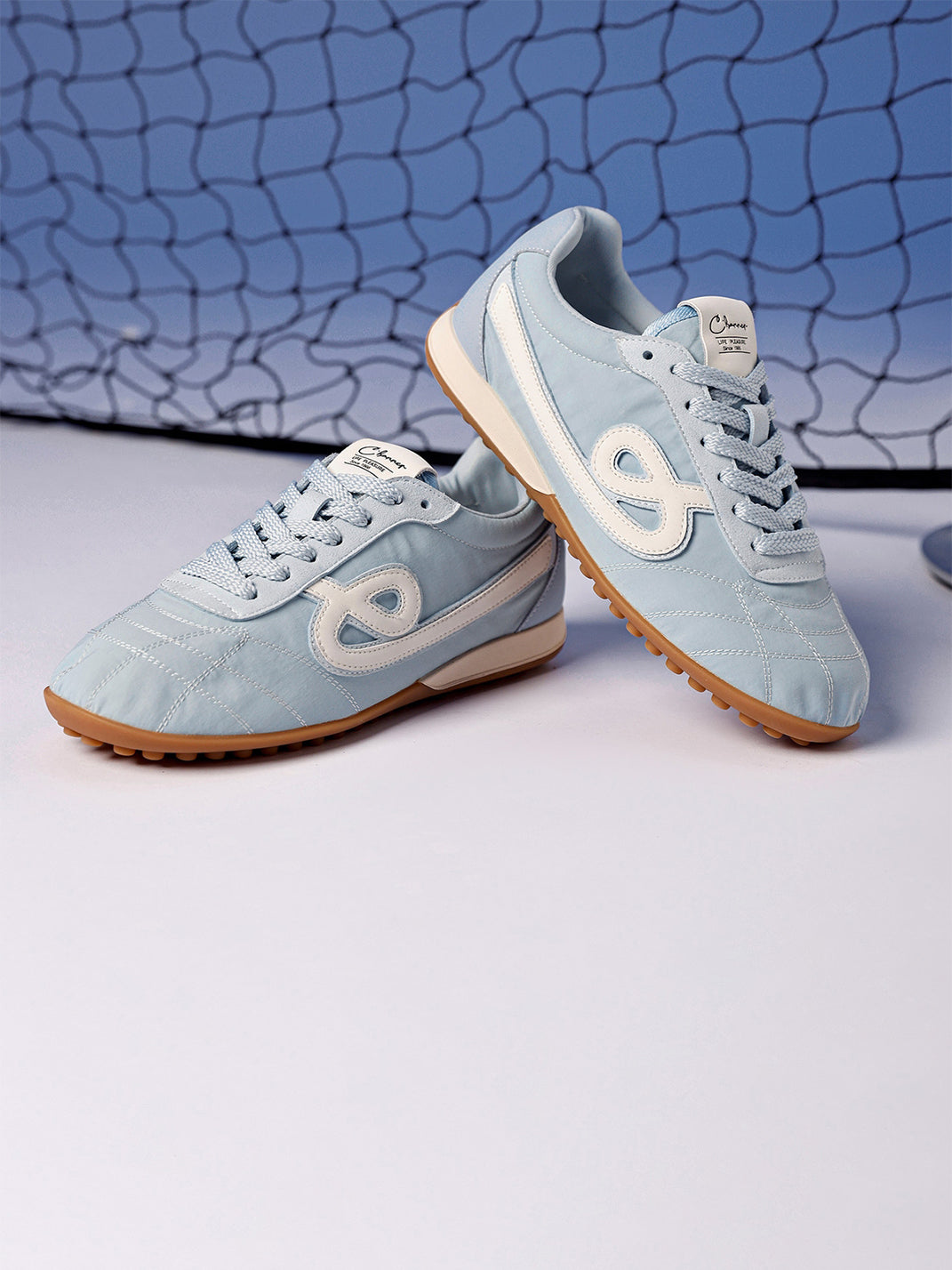 Sky Blue Quilted-Panel Gum-Sole Sneakers - View 13