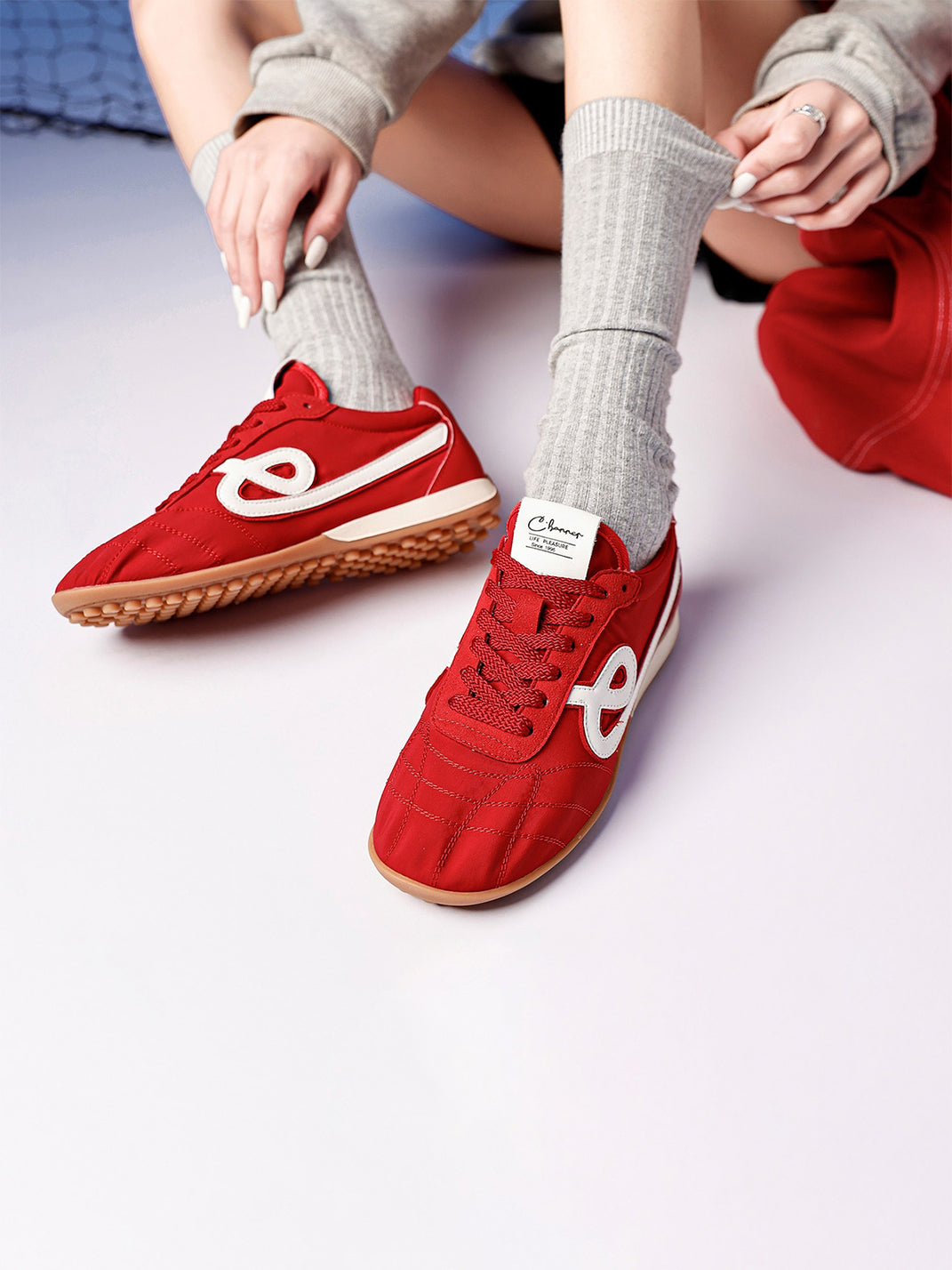 Crimson Quilted-Panel Gum-Sole Sneakers - View 6