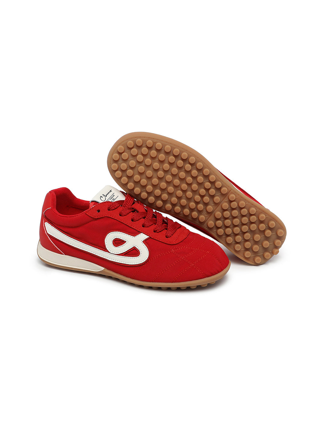 Crimson Quilted-Panel Gum-Sole Sneakers - View 9