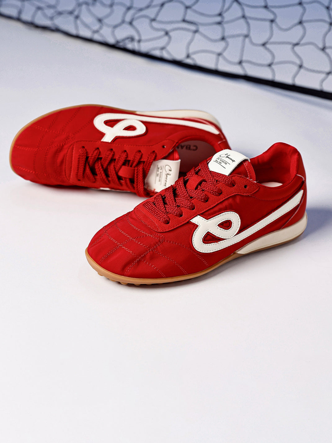 Crimson Quilted-Panel Gum-Sole Sneakers - View 11