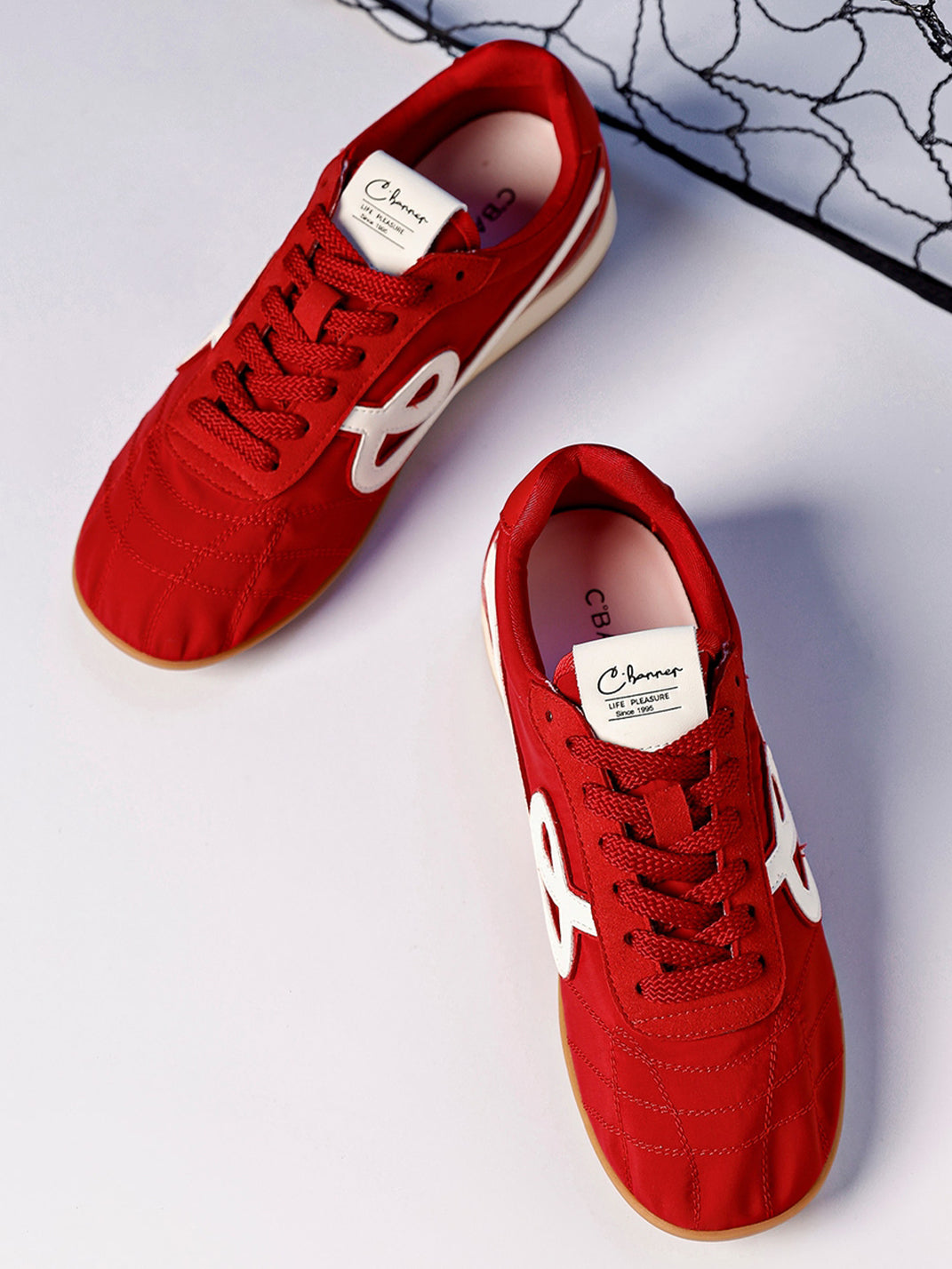 Crimson Quilted-Panel Gum-Sole Sneakers - View 12