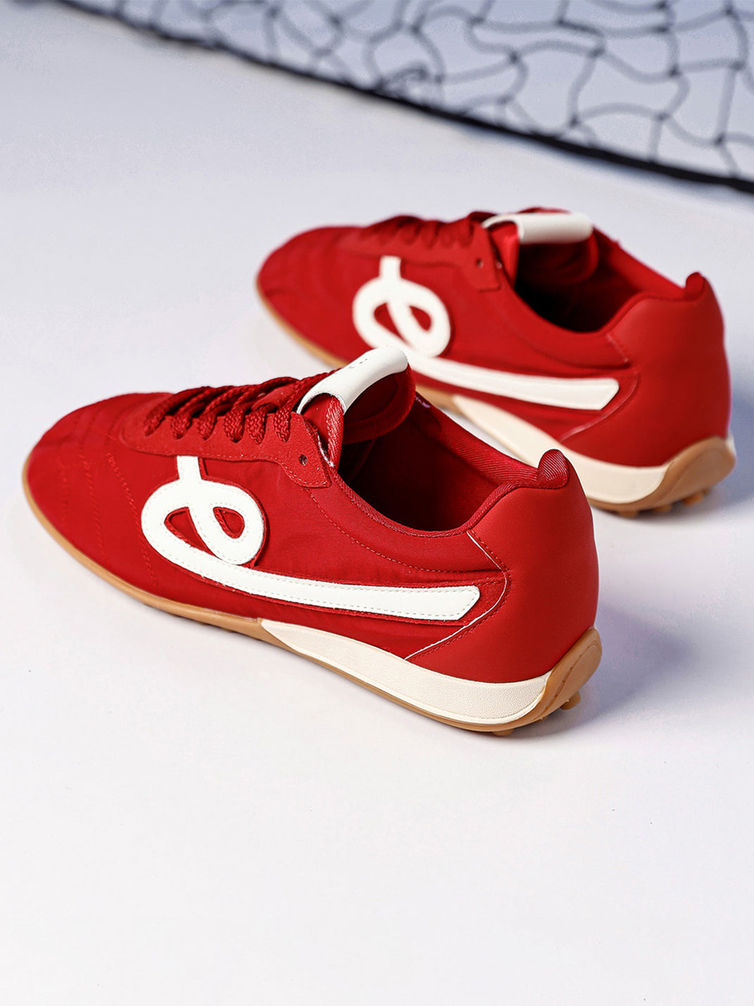 Crimson Quilted-Panel Gum-Sole Sneakers - View 14