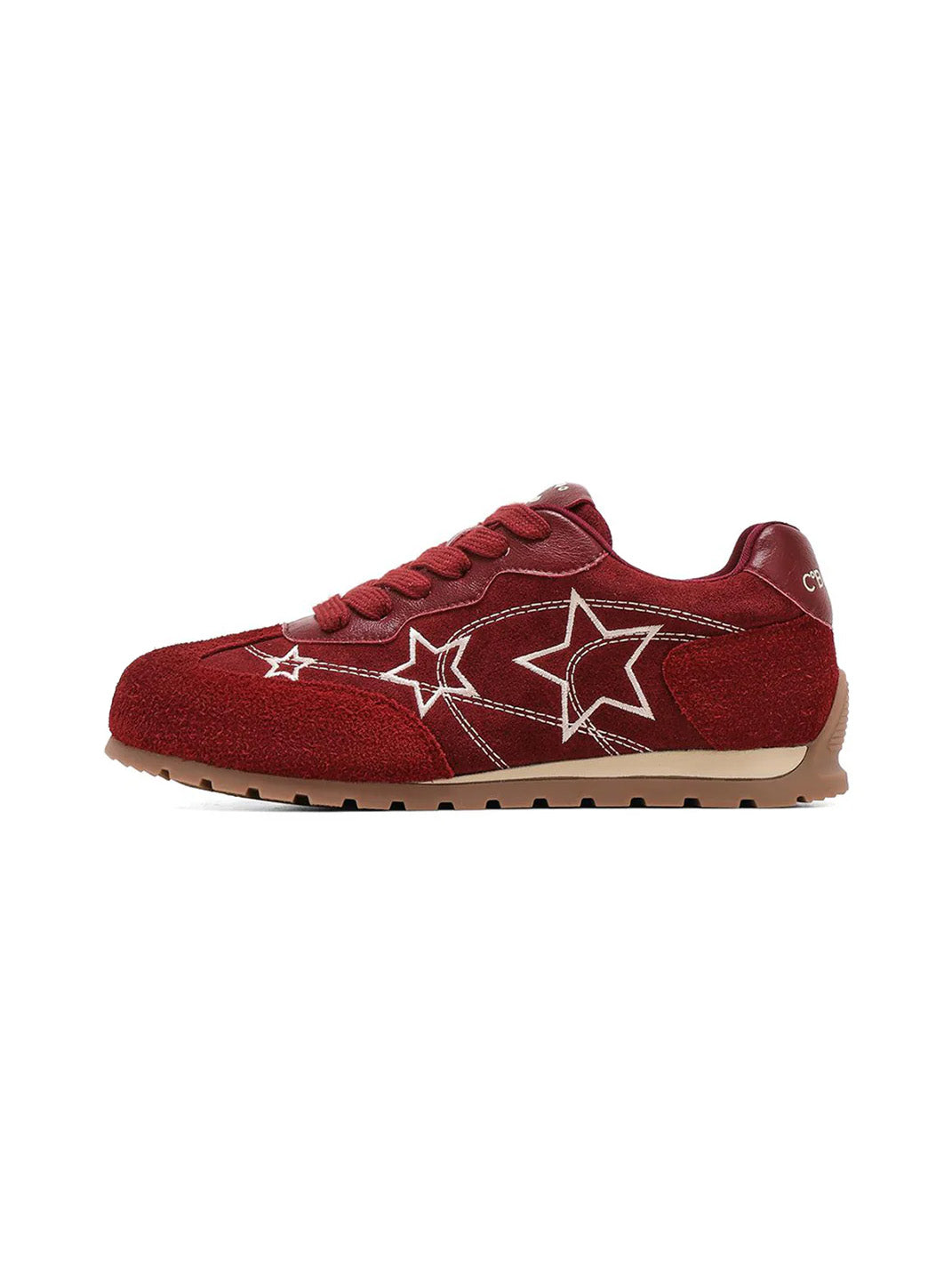 Burgundy Star-Outline Retro Low-Top Sneakers