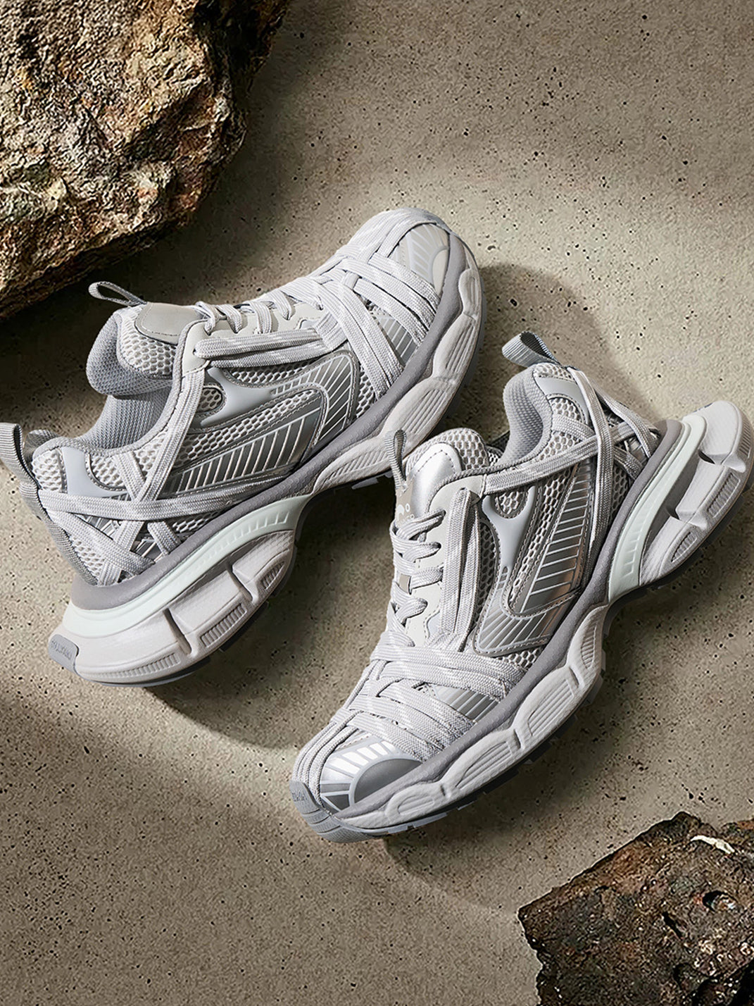 Silver Layered-Mesh Chunky Runner Sneakers - View 2