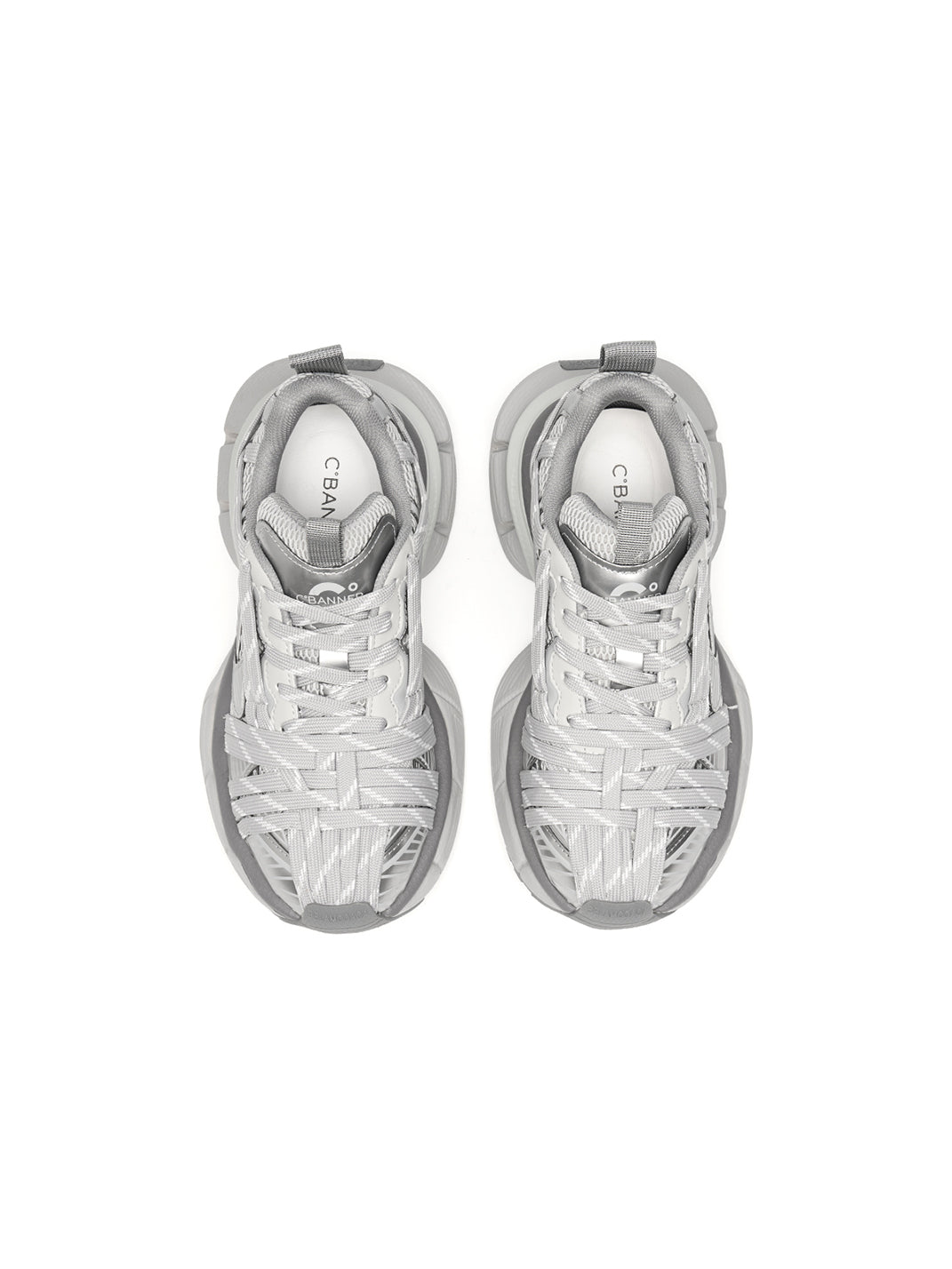 Silver Layered-Mesh Chunky Runner Sneakers - View 9