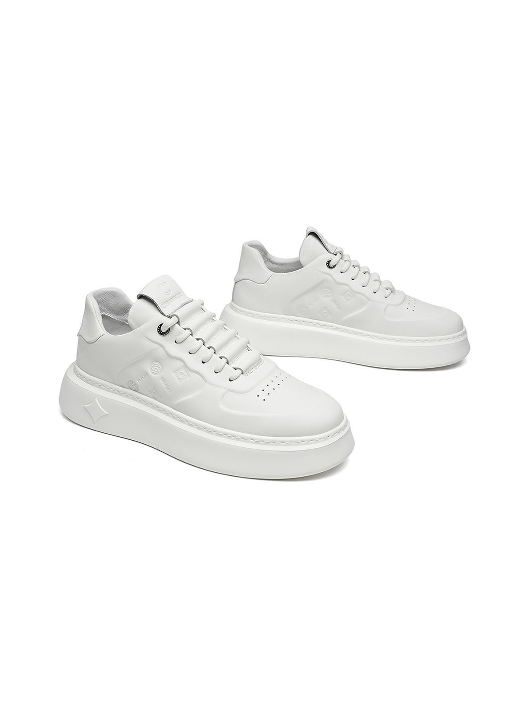 White Monogram-Texture Chunky Platform Sneakers - View 9