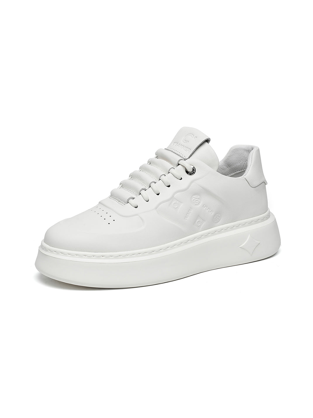 White Monogram-Texture Chunky Platform Sneakers - View 10