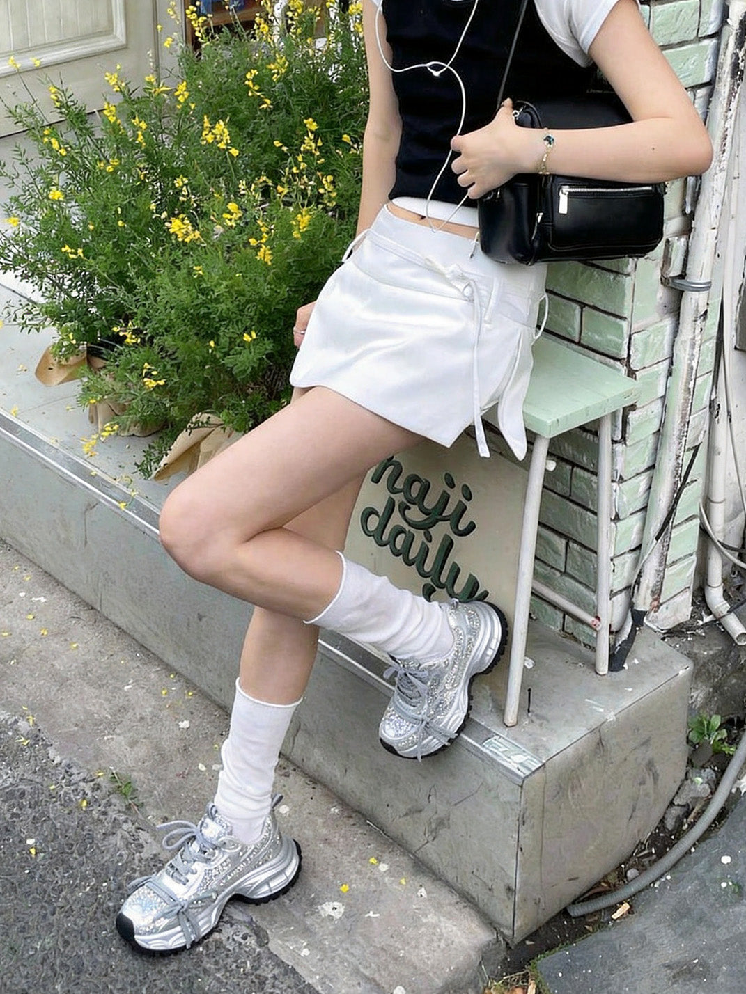 Rhinestone Silver Chunky Dad Sneakers - View 2