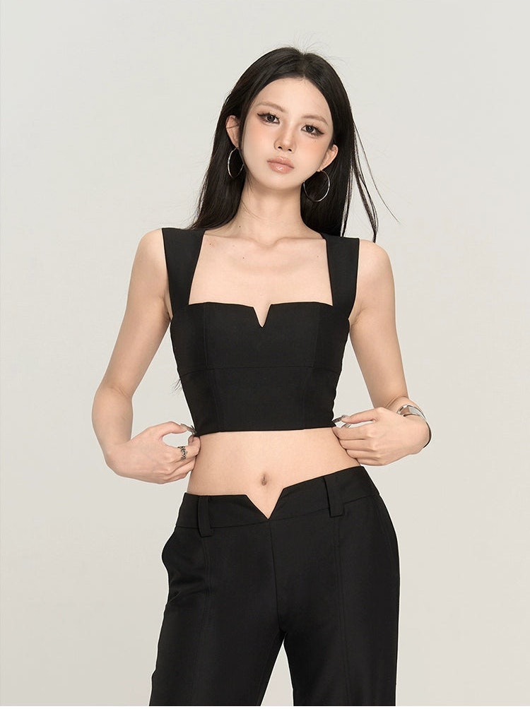 Black Square Neck Crop Top