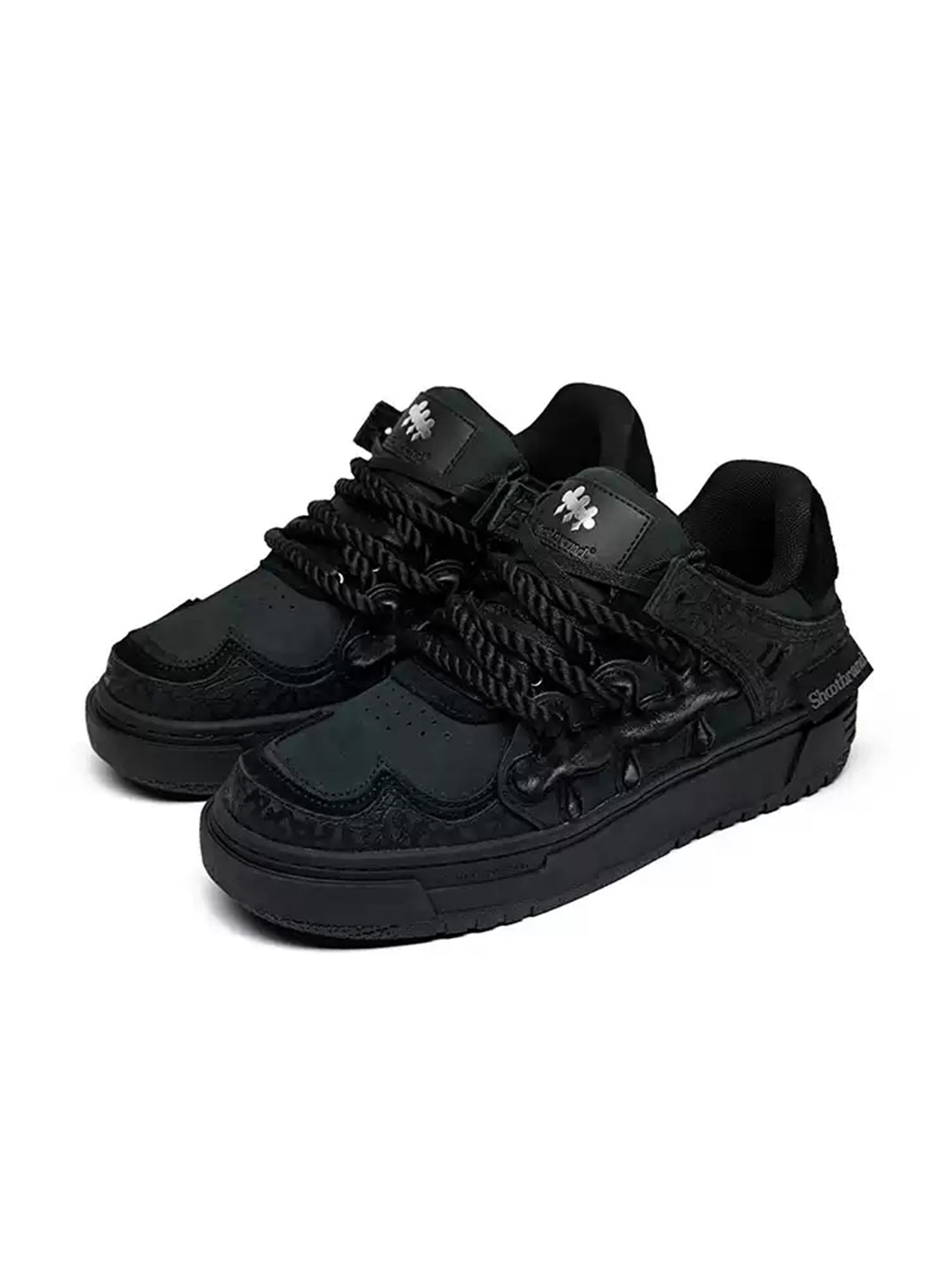 Tonal Black Fringed-Lace Platform Sneakers - view 4