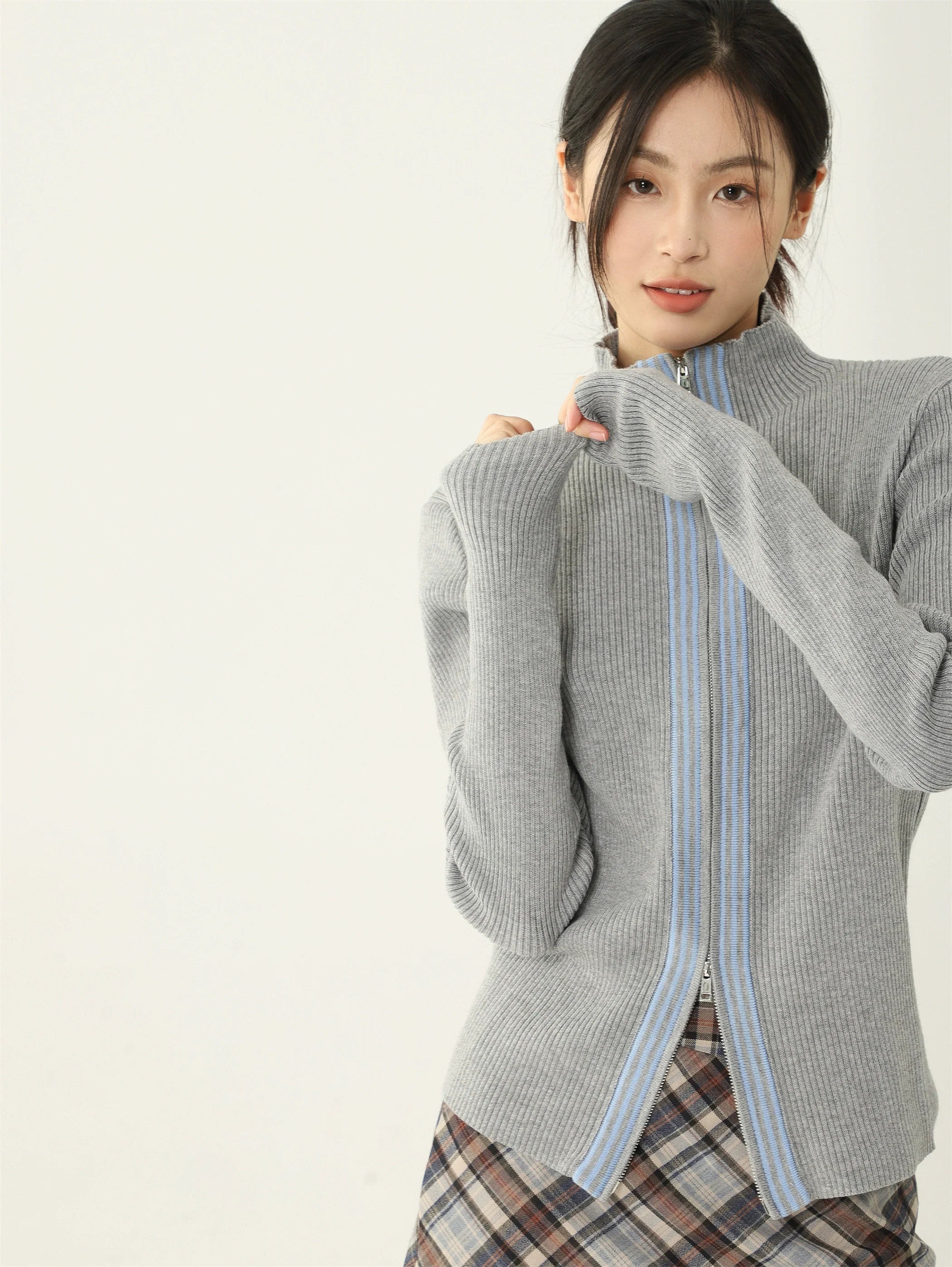 Striped Zip Turtleneck Sweater