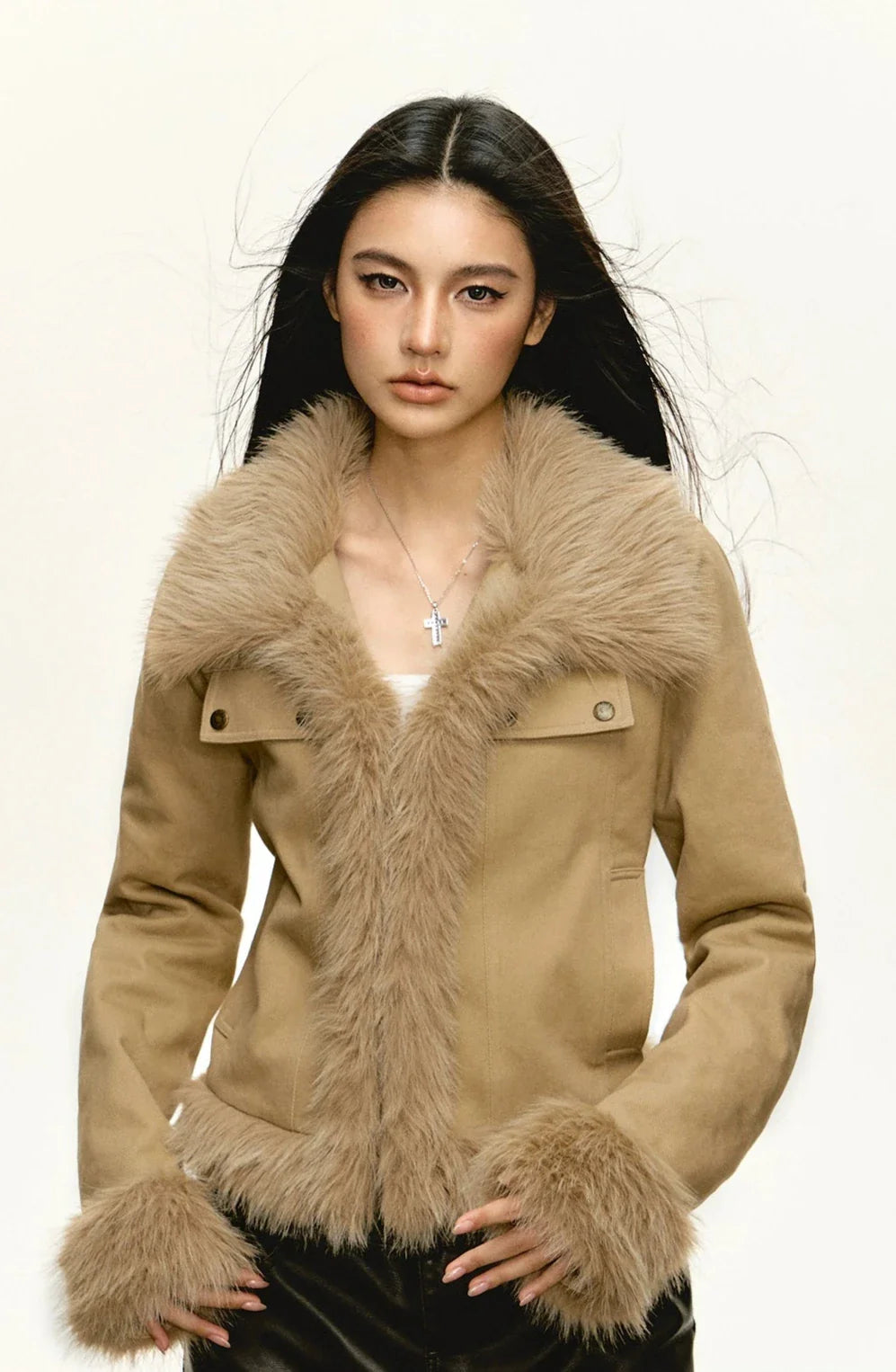 Tan Fur Trim Cropped Jacket
