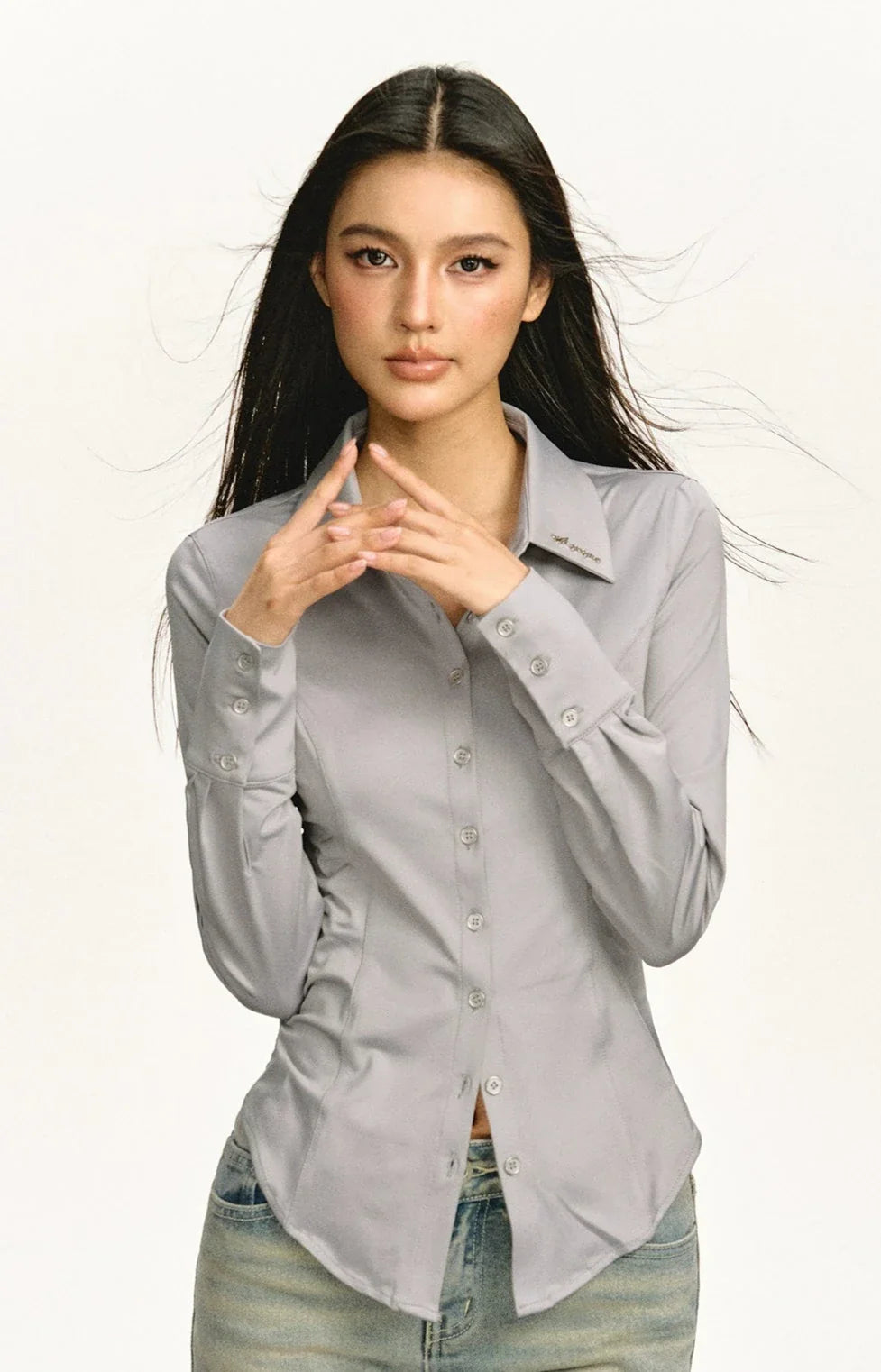 Gray Fitted Business Shirt