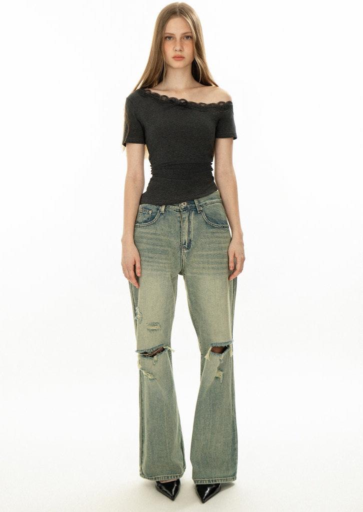 Lace Trim Off Shoulder Top