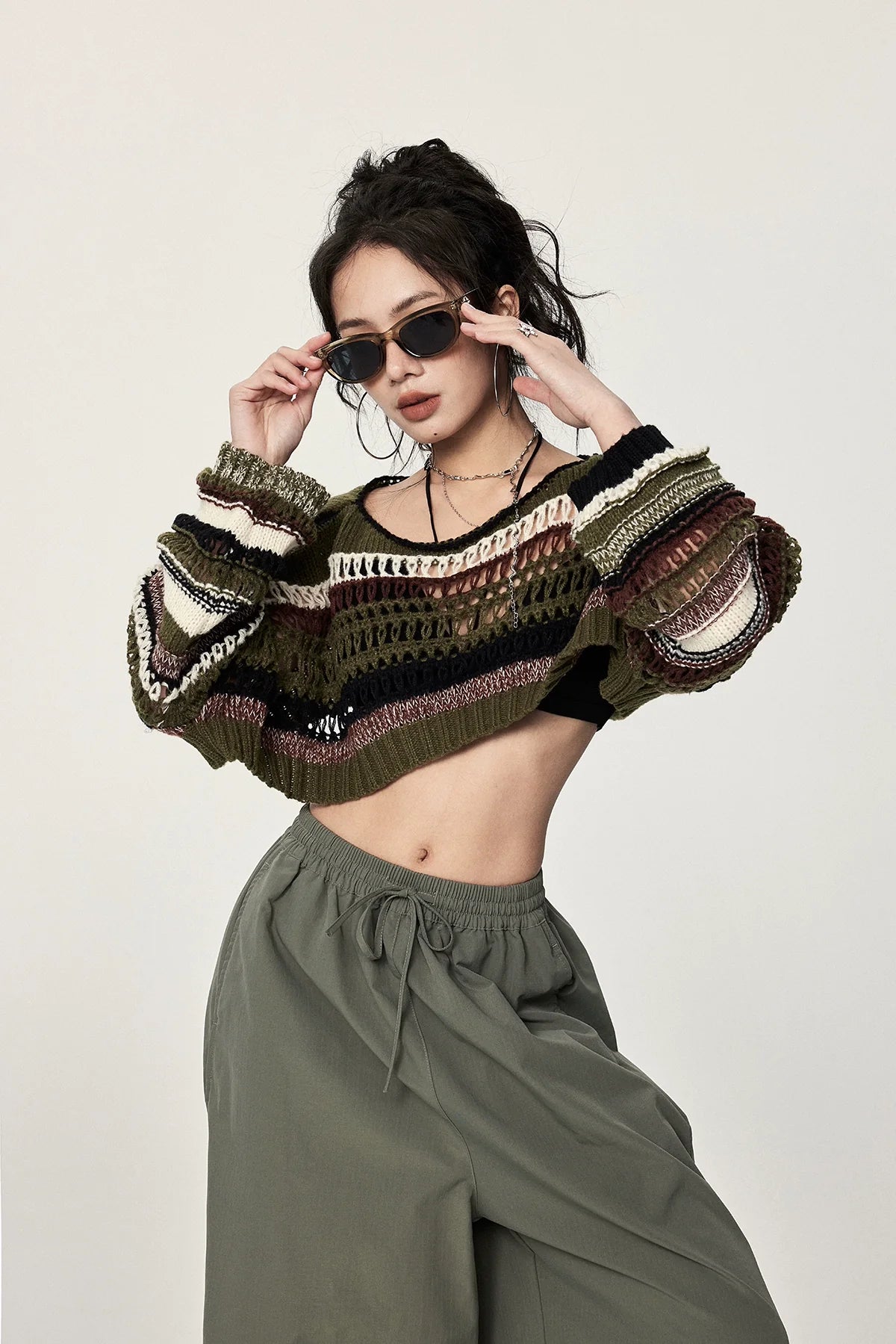 Striped Crochet Crop Sweater