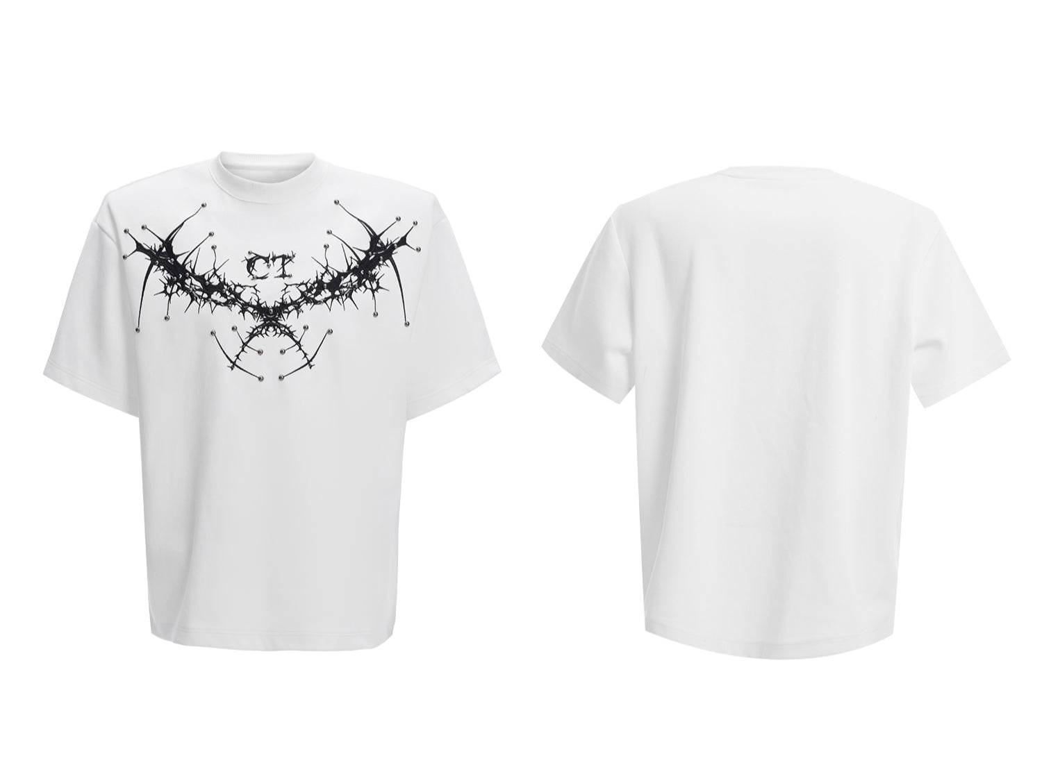 Gothic Wing Print White T-Shirt