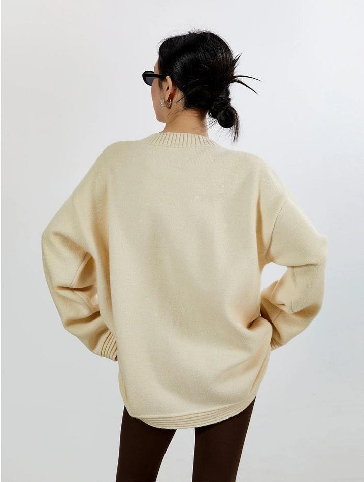 Ribbed Trim Oversized Button Zip Knit Cardigan