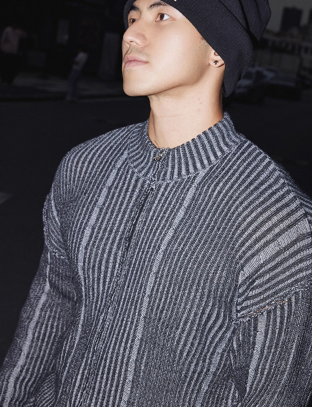 Striped Ribbed Zip Cardigan