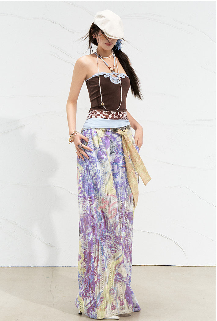 Vintage Floral Velvet Wide Leg Pants