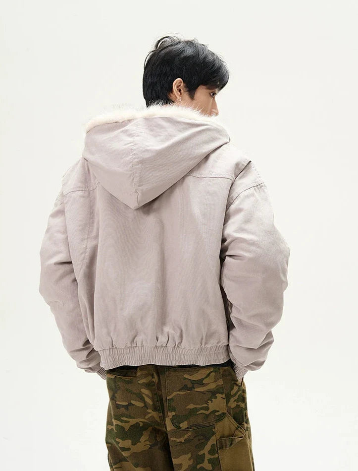 Oversized Bomber Jacket with Faux Fur Trim
