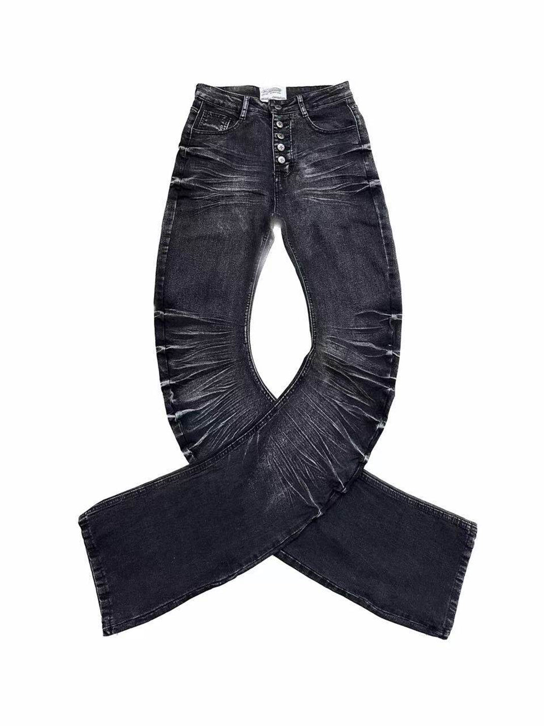 Crackle-Wash Whisker Flared Jeans - View 4