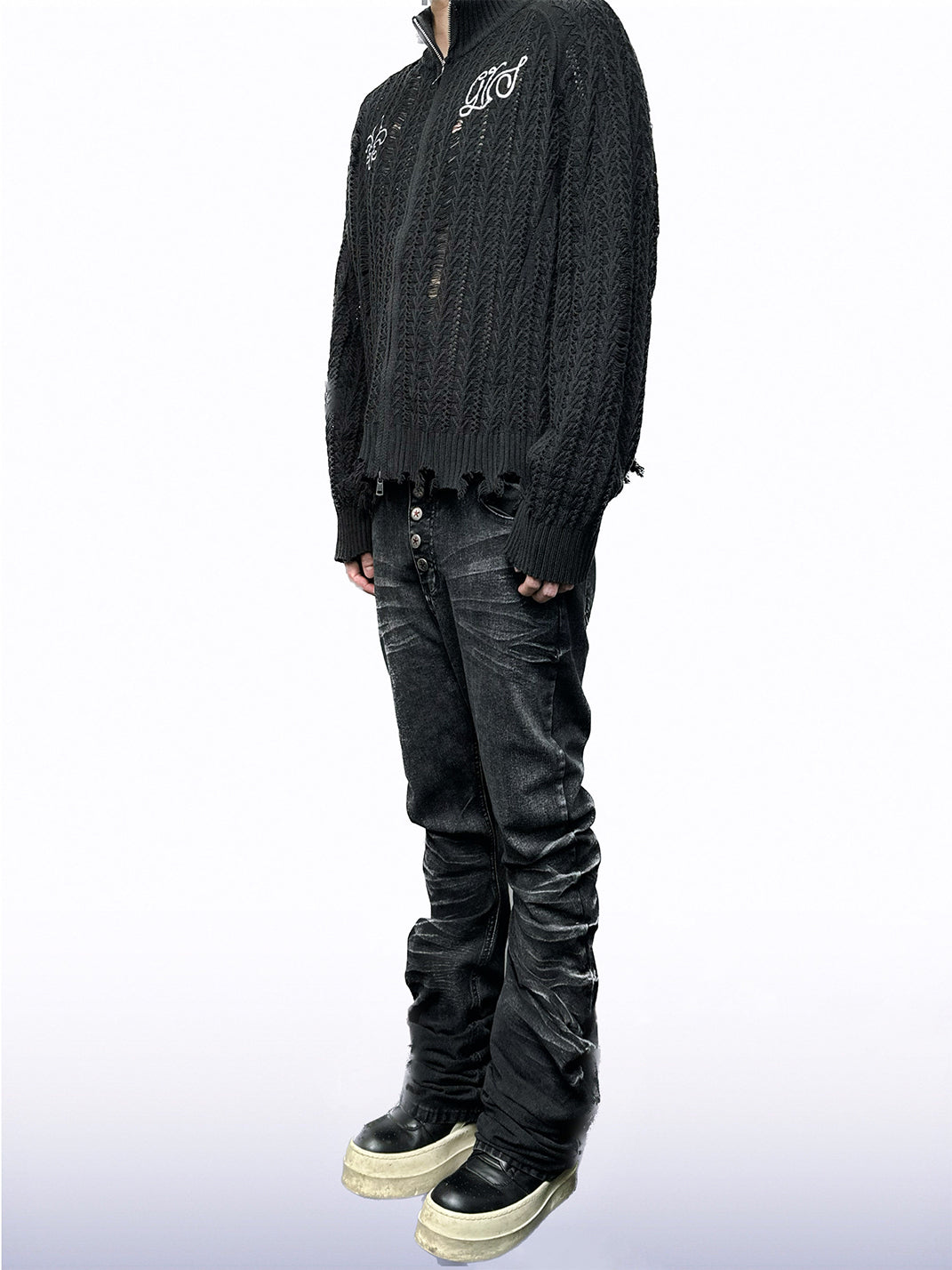 Crackle-Wash Whisker Flared Jeans - View 6