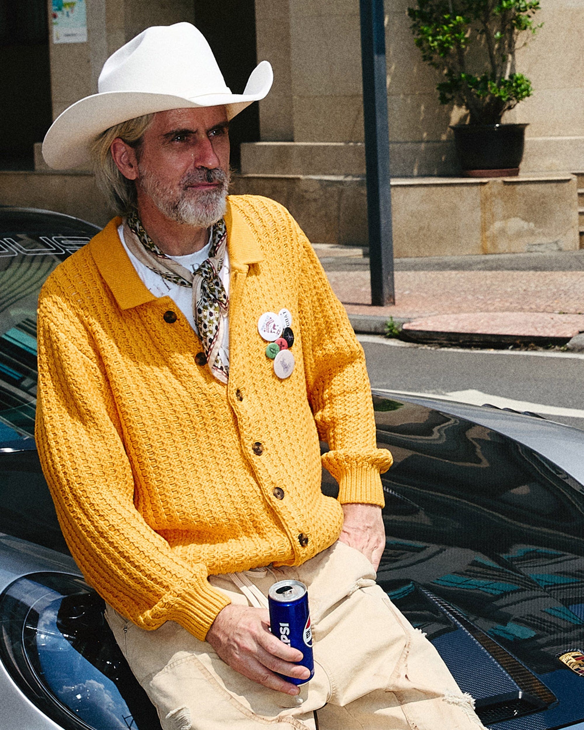Retro Yellow Strick -Strickjacke