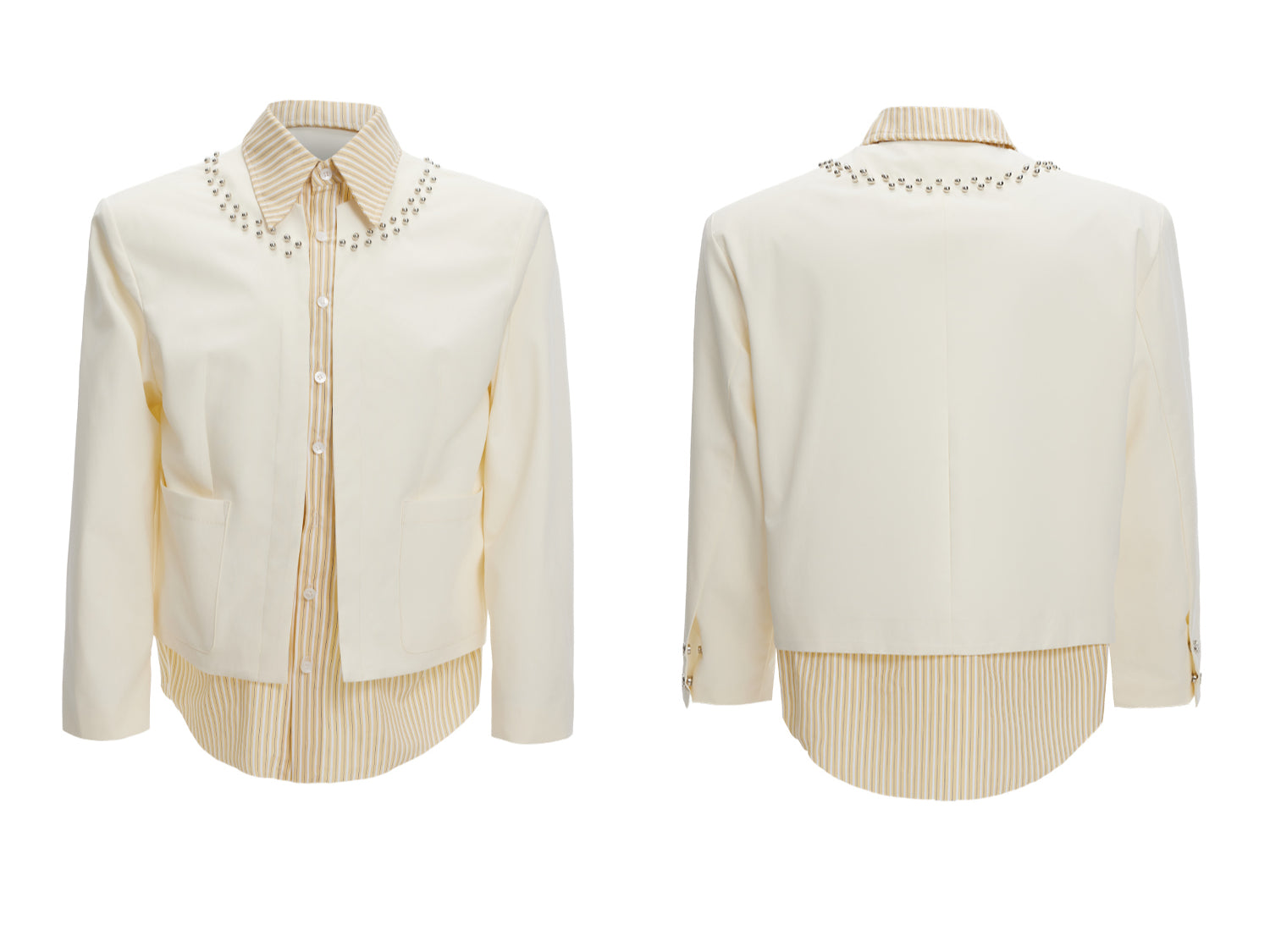 Crystal Collar Cream Zip-Up Jacket