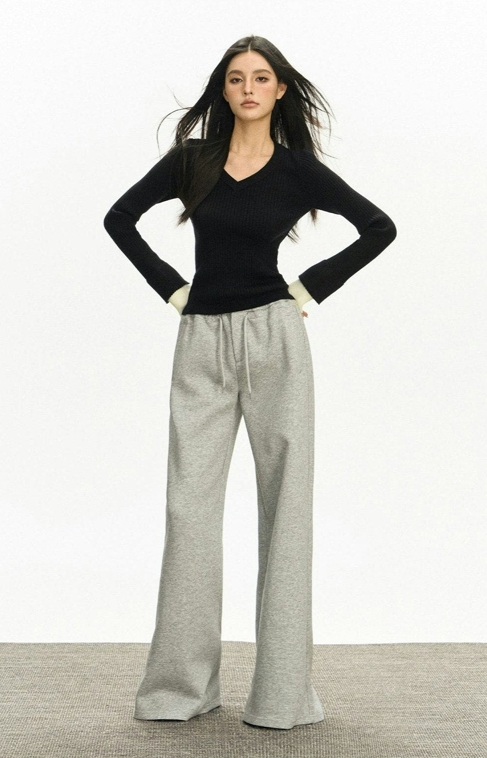 Ribbed V-Neck Contrast Sweater