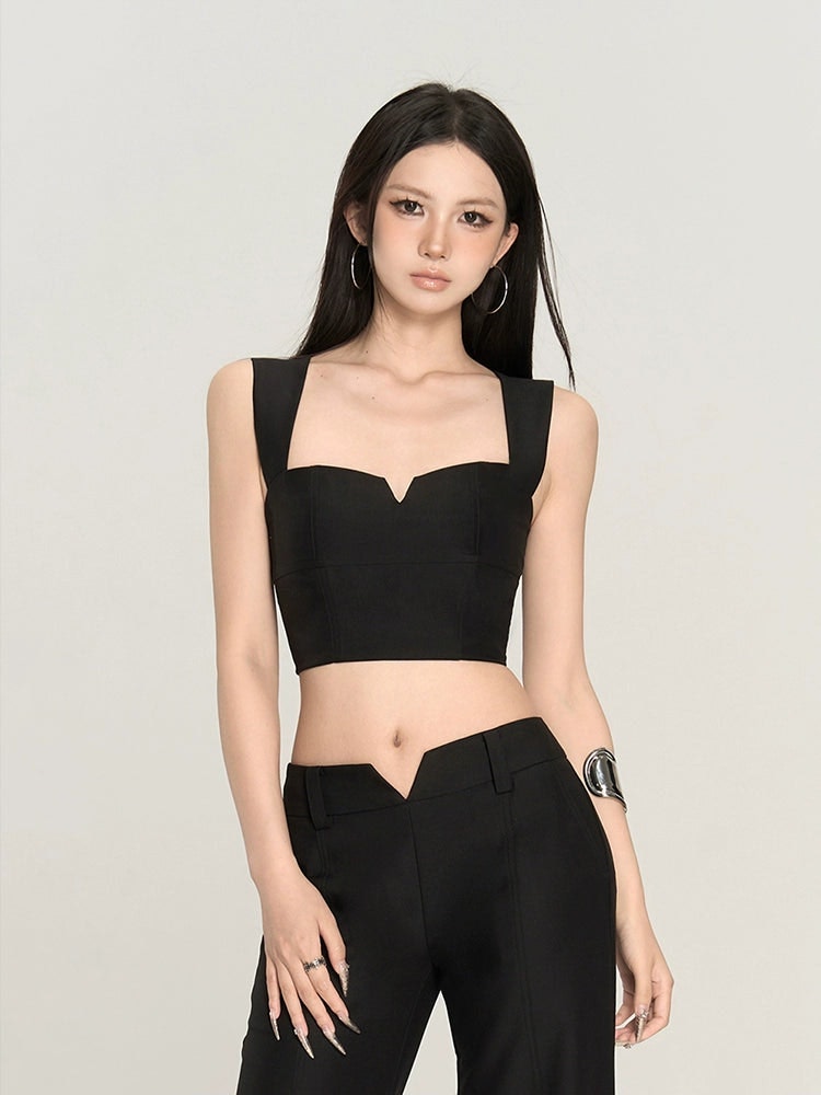 Black Square Neck Crop Top