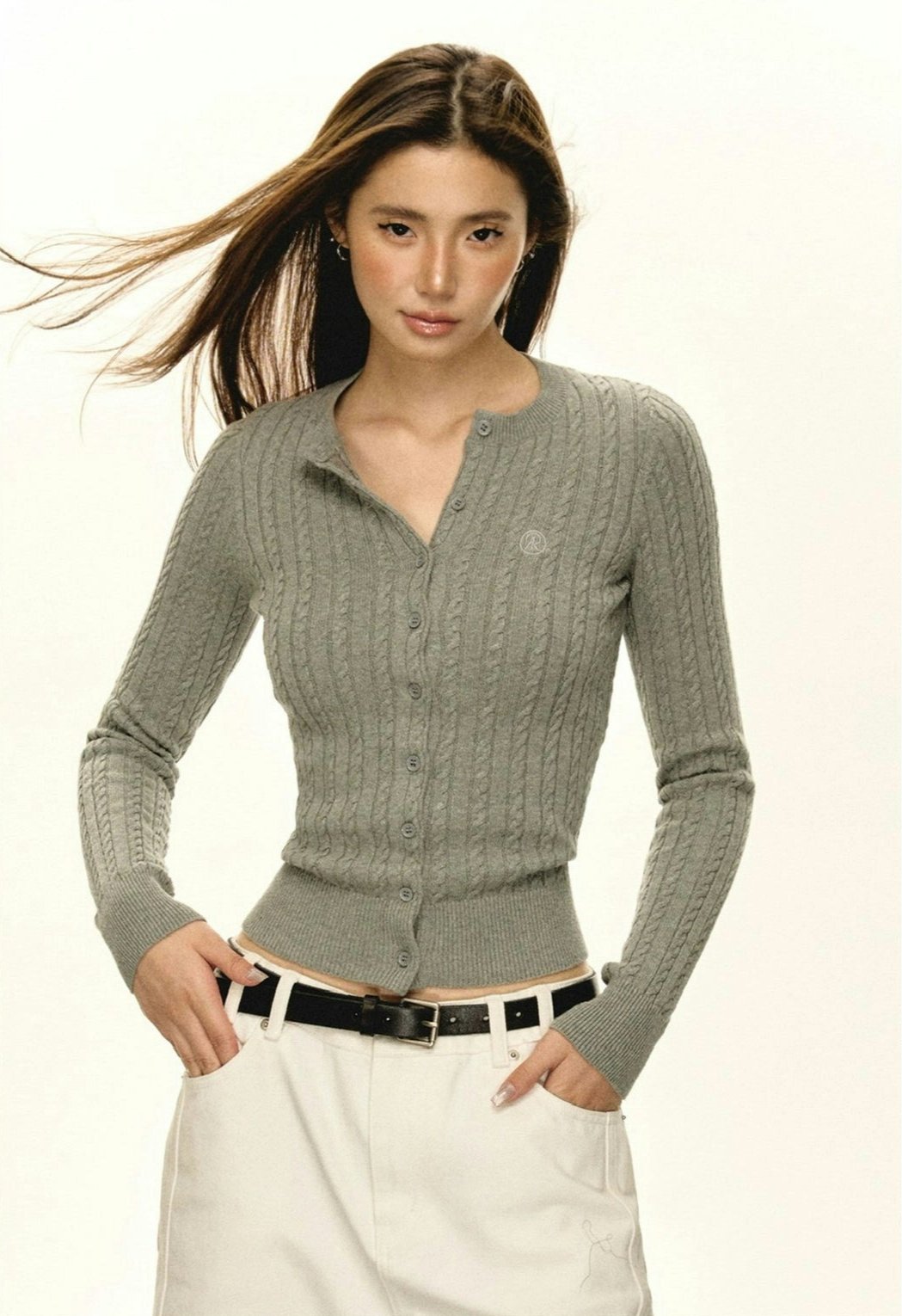 Button Cable Knit Cropped Cardigan