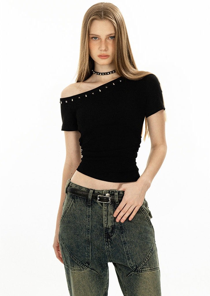 Studded Off Shoulder Crop Top