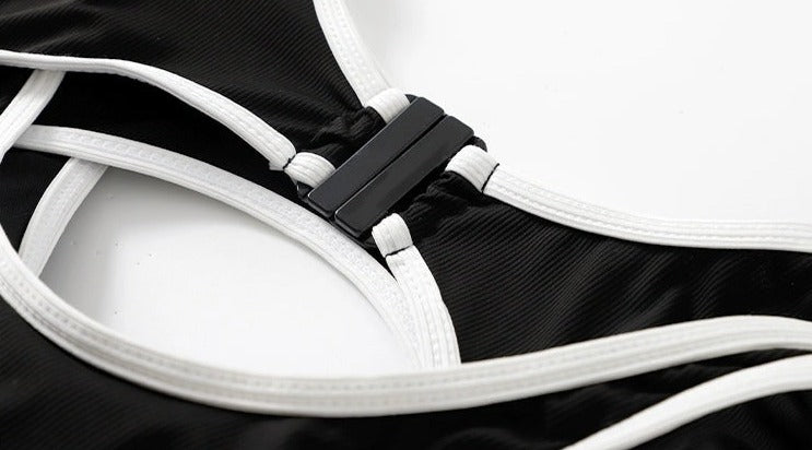 Black White Long Sleeve Swimsuit