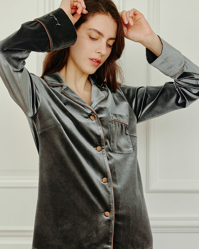 Long-Sleeve Velvet Loungewear Pajama Set - chiclara