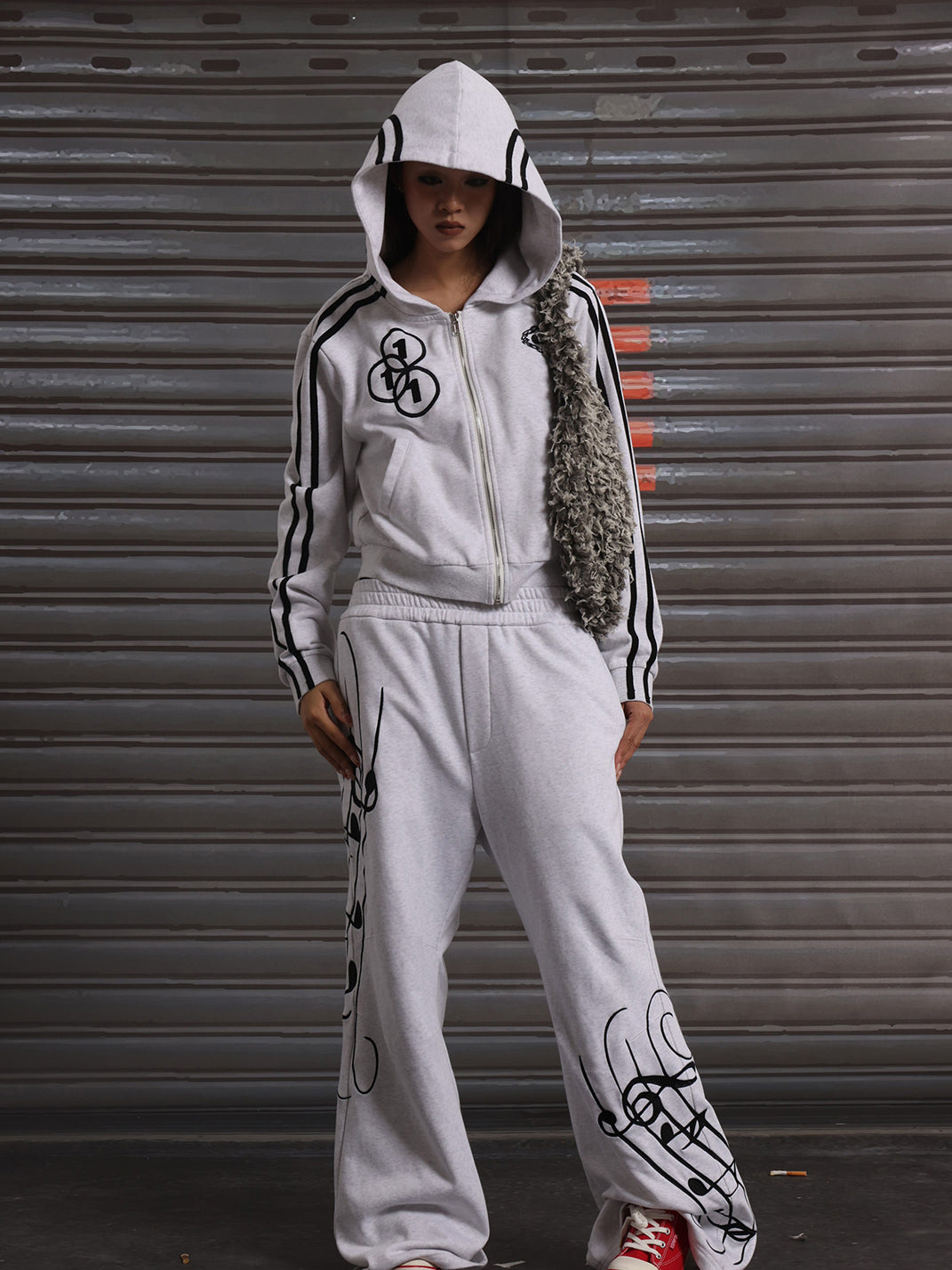 Sheet-Music Embroidered Wide-Leg Sweatpants - View 3